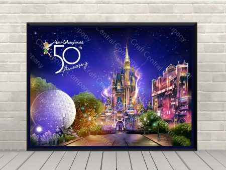 Disney 50th Anniversary Poster Disney World Four parks Attraction Poster Enchantment Magic Kingdom, Epcot, Hollywood Studios, Animal Kingdom Supply